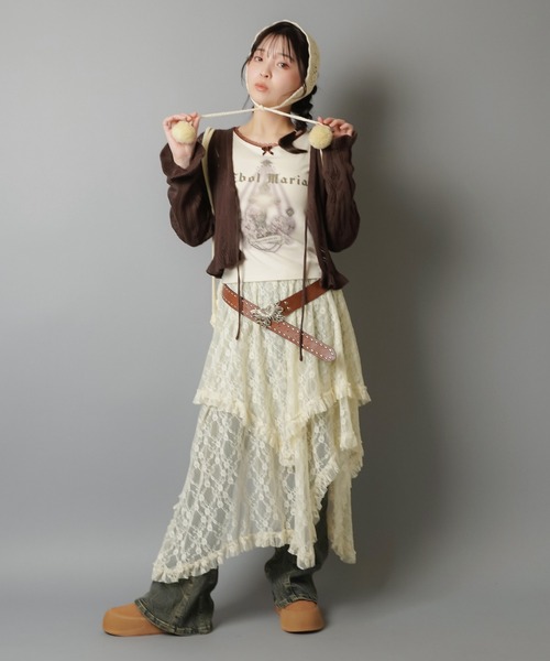 SPINNS（スピンズ）の「半袖プリントTシャツ/レース（Tシャツ/カットソー・レディース・チャコール/アイボリー/カーキ系/ベージュ・ONESIZE）」の19枚目の写真