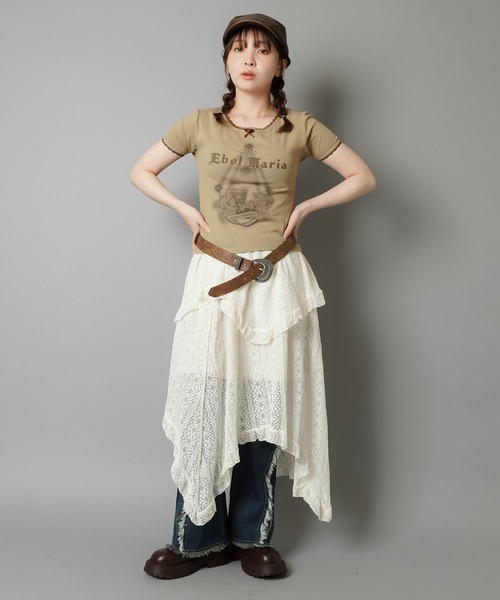 SPINNS（スピンズ）の「半袖プリントTシャツ/レース（Tシャツ/カットソー・レディース・チャコール/アイボリー/カーキ系/ベージュ・ONESIZE）」の15枚目の写真