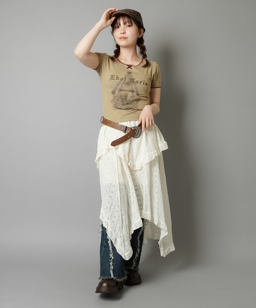 SPINNS（スピンズ）の「半袖プリントTシャツ/レース（Tシャツ/カットソー・レディース・チャコール/アイボリー/カーキ系/ベージュ・ONESIZE）」の12枚目の写真