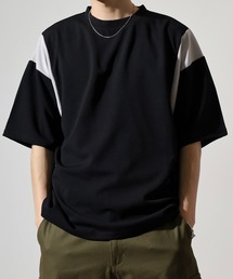 吸水速乾 UVカット ストレッチ ワイドシルエット 梨地 カットジョーゼット デザイン 切替 TEE