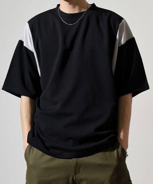 FUNALIVE(ファンアライブ)の「吸水速乾 UVカット ストレッチ ワイドシルエット 梨地 カットジョーゼット デザイン 切替 TEE(Tシャツ/カットソー・メンズ・ライトグレー/ネイビー/ブラック系/ライトブラウン/ネイビー系/ブラック/ブラウン系/ライトグレー系・M/L/LL)」の2枚目の写真