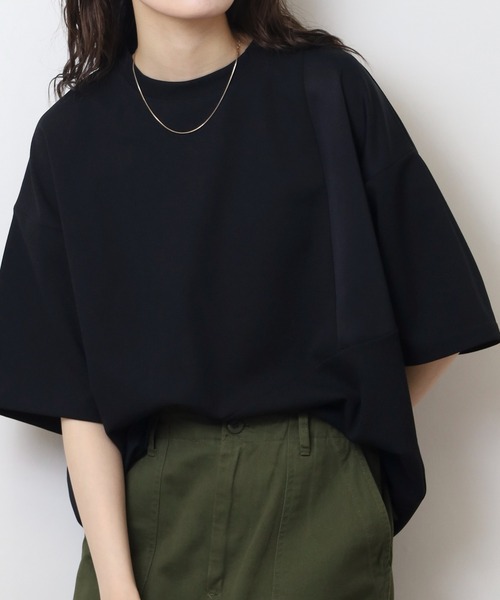 FUNALIVE(ファンアライブ)の「吸水速乾 UVカット ストレッチ ワイドシルエット 梨地 カットジョーゼット デザイン 切替 TEE(Tシャツ/カットソー・メンズ・ライトグレー/ネイビー/ブラック系/ライトブラウン/ネイビー系/ブラック/ブラウン系/ライトグレー系・M/L/LL)」の1枚目の写真