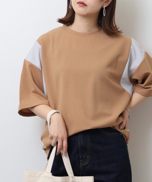 FUNALIVE(ファンアライブ)の「吸水速乾 UVカット ストレッチ ワイドシルエット 梨地 カットジョーゼット デザイン 切替 TEE(Tシャツ/カットソー・メンズ・ライトグレー/ネイビー/ブラック系/ライトブラウン/ネイビー系/ブラック/ブラウン系/ライトグレー系・M/L/LL)」の17枚目の写真