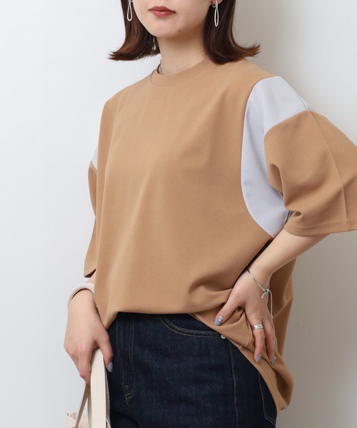 FUNALIVE(ファンアライブ)の「吸水速乾 UVカット ストレッチ ワイドシルエット 梨地 カットジョーゼット デザイン 切替 TEE(Tシャツ/カットソー・メンズ・ライトグレー/ネイビー/ブラック系/ライトブラウン/ネイビー系/ブラック/ブラウン系/ライトグレー系・M/L/LL)」の18枚目の写真