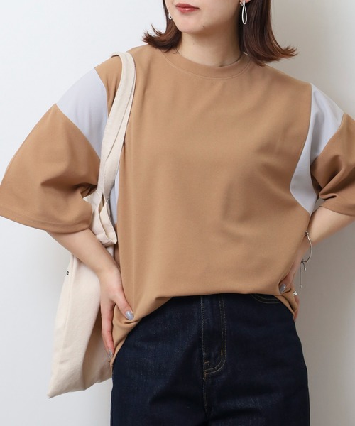 FUNALIVE(ファンアライブ)の「吸水速乾 UVカット ストレッチ ワイドシルエット 梨地 カットジョーゼット デザイン 切替 TEE(Tシャツ/カットソー・メンズ・ライトグレー/ネイビー/ブラック系/ライトブラウン/ネイビー系/ブラック/ブラウン系/ライトグレー系・M/L/LL)」の19枚目の写真