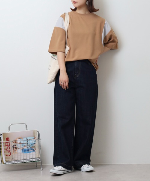 FUNALIVE(ファンアライブ)の「吸水速乾 UVカット ストレッチ ワイドシルエット 梨地 カットジョーゼット デザイン 切替 TEE(Tシャツ/カットソー・メンズ・ライトグレー/ネイビー/ブラック系/ライトブラウン/ネイビー系/ブラック/ブラウン系/ライトグレー系・M/L/LL)」の20枚目の写真