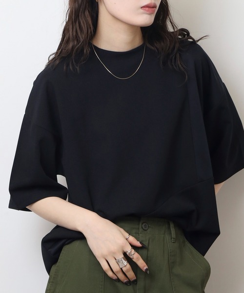 FUNALIVE(ファンアライブ)の「吸水速乾 UVカット ストレッチ ワイドシルエット 梨地 カットジョーゼット デザイン 切替 TEE(Tシャツ/カットソー・メンズ・ライトグレー/ネイビー/ブラック系/ライトブラウン/ネイビー系/ブラック/ブラウン系/ライトグレー系・M/L/LL)」の9枚目の写真