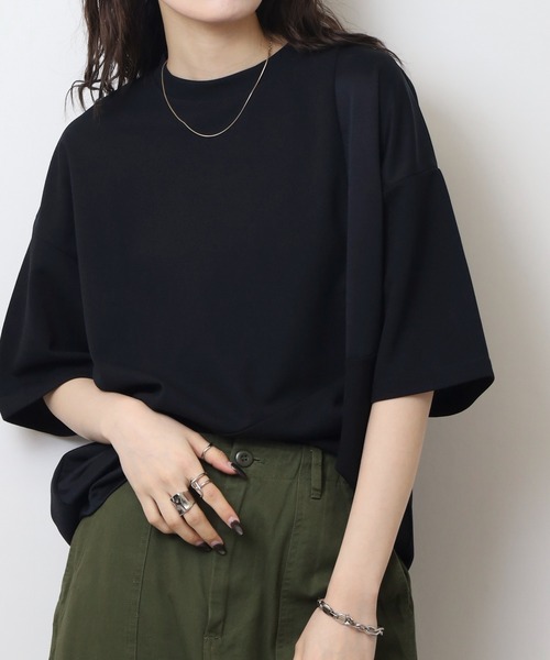 FUNALIVE(ファンアライブ)の「吸水速乾 UVカット ストレッチ ワイドシルエット 梨地 カットジョーゼット デザイン 切替 TEE(Tシャツ/カットソー・メンズ・ライトグレー/ネイビー/ブラック系/ライトブラウン/ネイビー系/ブラック/ブラウン系/ライトグレー系・M/L/LL)」の10枚目の写真