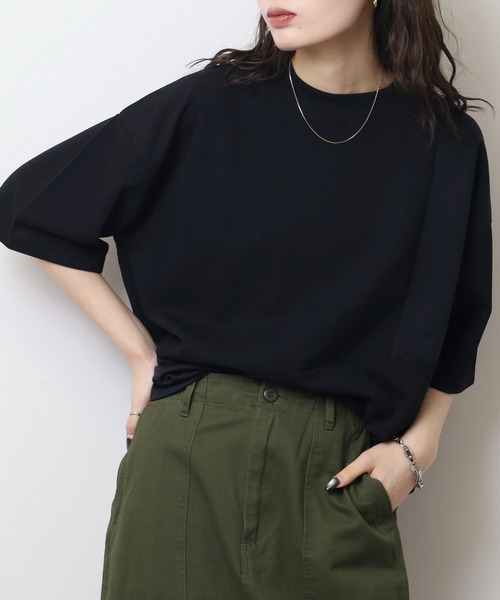 FUNALIVE(ファンアライブ)の「吸水速乾 UVカット ストレッチ ワイドシルエット 梨地 カットジョーゼット デザイン 切替 TEE(Tシャツ/カットソー・メンズ・ライトグレー/ネイビー/ブラック系/ライトブラウン/ネイビー系/ブラック/ブラウン系/ライトグレー系・M/L/LL)」の11枚目の写真