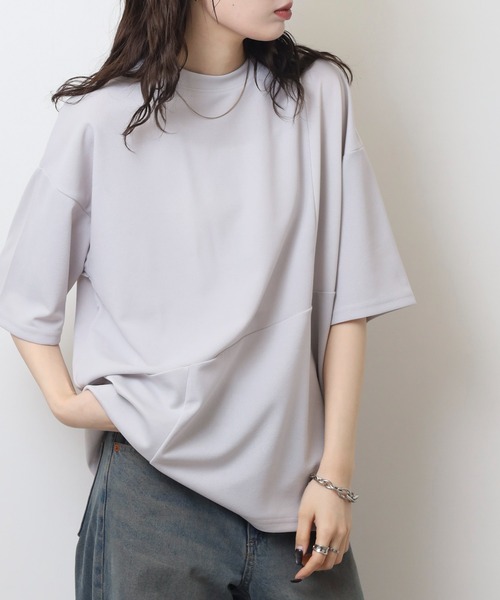 FUNALIVE(ファンアライブ)の「吸水速乾 UVカット ストレッチ ワイドシルエット 梨地 カットジョーゼット デザイン 切替 TEE(Tシャツ/カットソー・メンズ・ライトグレー/ネイビー/ブラック系/ライトブラウン/ネイビー系/ブラック/ブラウン系/ライトグレー系・M/L/LL)」の14枚目の写真