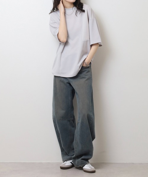 FUNALIVE(ファンアライブ)の「吸水速乾 UVカット ストレッチ ワイドシルエット 梨地 カットジョーゼット デザイン 切替 TEE(Tシャツ/カットソー・メンズ・ライトグレー/ネイビー/ブラック系/ライトブラウン/ネイビー系/ブラック/ブラウン系/ライトグレー系・M/L/LL)」の16枚目の写真