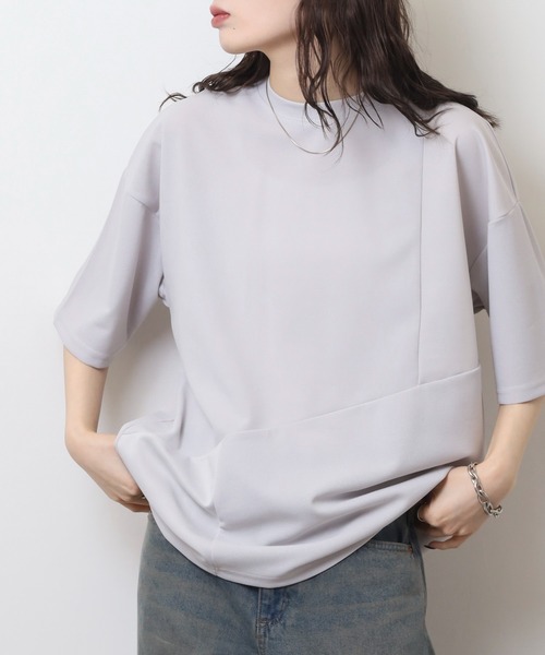 FUNALIVE(ファンアライブ)の「吸水速乾 UVカット ストレッチ ワイドシルエット 梨地 カットジョーゼット デザイン 切替 TEE(Tシャツ/カットソー・メンズ・ライトグレー/ネイビー/ブラック系/ライトブラウン/ネイビー系/ブラック/ブラウン系/ライトグレー系・M/L/LL)」の15枚目の写真