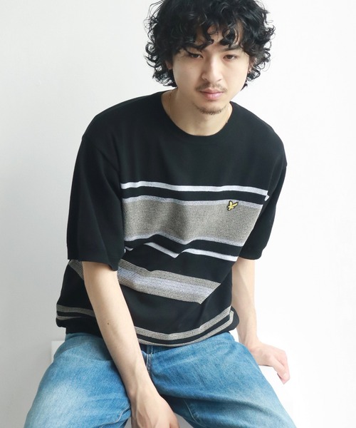 LYLE&SCOTT(ライルアンドスコット)の「【LYLE&SCOTT/ライルアンドスコット】 ワンポイント ニット半袖Tシャツ(ニット/セーター・メンズ・ブルー/ベージュ/スミクロ/ブラック・LL/M/L)」の1枚目の写真