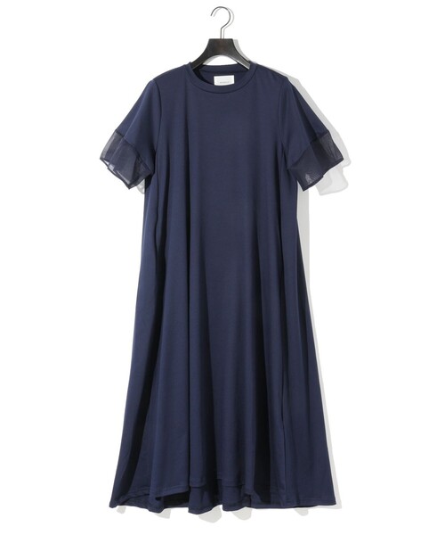 ZARA エンブロイダリー ミディワンピース ネイビー - メルカリ