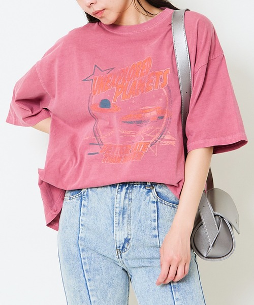 GORGE（ゴージ）の「《ピグメント加工×ヴィンテージ風ロゴ》ユニセックス ビッグTシャツ 半袖 古着風 春夏秋対応（Tシャツ/カットソー・レディース・スミクロ/ブルー/ピンク・F）」の3枚目の写真