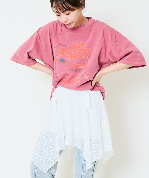 GORGE（ゴージ）の「《ピグメント加工×ヴィンテージ風ロゴ》ユニセックス ビッグTシャツ 半袖 古着風 春夏秋対応（Tシャツ/カットソー・レディース・スミクロ/ブルー/ピンク・F）」の16枚目の写真