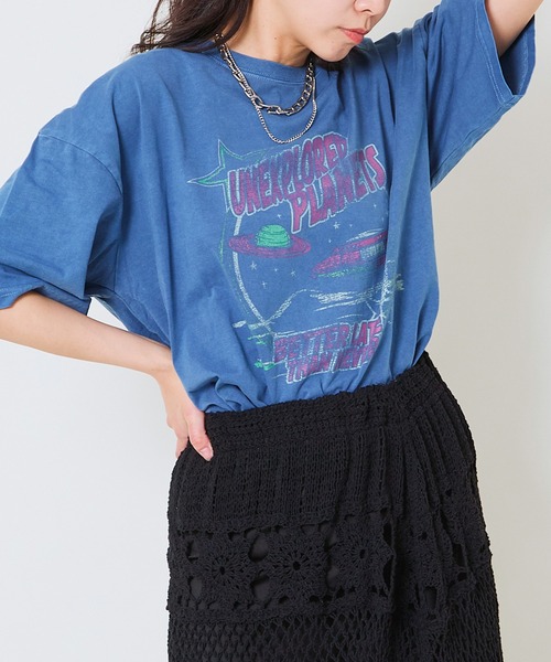 GORGE（ゴージ）の「《ピグメント加工×ヴィンテージ風ロゴ》ユニセックス ビッグTシャツ 半袖 古着風 春夏秋対応（Tシャツ/カットソー・レディース・スミクロ/ブルー/ピンク・F）」の19枚目の写真