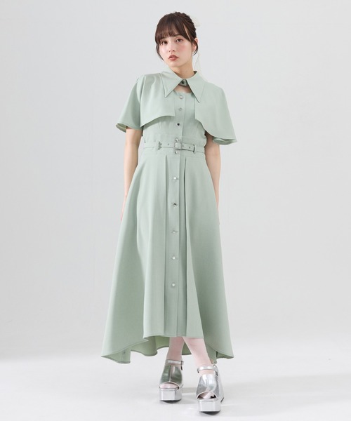 REDYAZEL（レディアゼル）の「ケープデザインフレアワンピース（ワンピース・レディース・ネイビー/ミント/サックスブルー・FREE）」の9枚目の写真