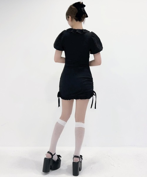 DearMyLoveRose（ディアマイラブローズ）の「オープンリボンドロストシャーリングワンピース（ワンピース・レディース・オフホワイト/ブラック/ベビーピンク・LARGE/LL/3L/MEDIUM）」の6枚目の写真