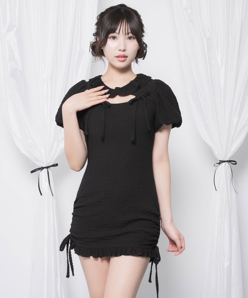 DearMyLoveRose（ディアマイラブローズ）の「オープンリボンドロストシャーリングワンピース（ワンピース・レディース・オフホワイト/ブラック/ベビーピンク・LARGE/LL/3L/MEDIUM）」の22枚目の写真