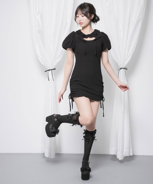 DearMyLoveRose（ディアマイラブローズ）の「オープンリボンドロストシャーリングワンピース（ワンピース・レディース・オフホワイト/ブラック/ベビーピンク・LARGE/LL/3L/MEDIUM）」の19枚目の写真