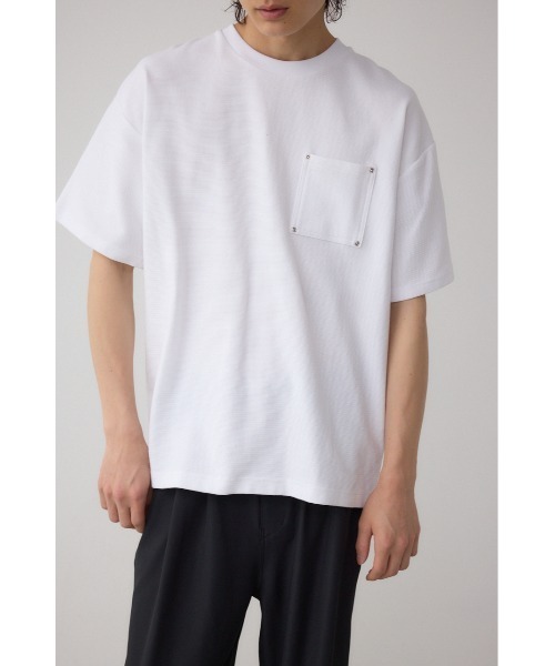 AZUL by moussy（アズールバイマウジー）の「スタッズポケットリップルTシャツ（Tシャツ/カットソー・メンズ・グレー/ブラック/ホワイト・MEDIUM/LARGE）」の5枚目の写真