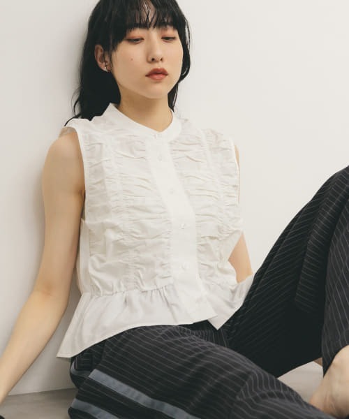 KBF（ケイビーエフ）の「スリーブレスシャーリングブラウス（シャツ/ブラウス・レディース・ライトブルー/ブラック/オフホワイト・ONE）」の2枚目の写真