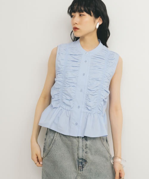KBF（ケイビーエフ）の「スリーブレスシャーリングブラウス（シャツ/ブラウス・レディース・ライトブルー/ブラック/オフホワイト・ONE）」の4枚目の写真