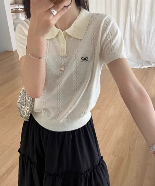 マルボン　レディース ポロシャツ S アイボリー/ブルー 楽天市場】事務服 ENJOY ポロシャツ レディース リボン付き