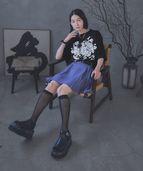 HARE（ハレ）の「レトロフラワーシシュウＴ(HARE)（Tシャツ/カットソー・レディース・ブラック系その他/ブラック/ホワイト/ホワイト系その他・FREE）」の9枚目の写真