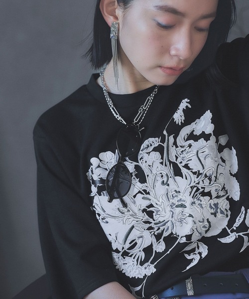 HARE（ハレ）の「レトロフラワーシシュウＴ(HARE)（Tシャツ/カットソー・レディース・ブラック系その他/ブラック/ホワイト/ホワイト系その他・FREE）」の22枚目の写真