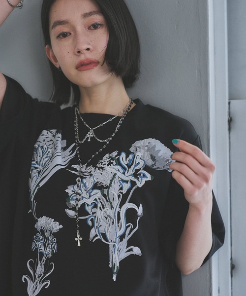 レトロフラワーシシュウT(HARE)（Tシャツ/カットソー）｜HARE