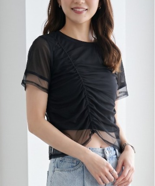 Per sist ence(パーシエンス)の「天竺×チュールシャーリングプルオーバー(Tシャツ/カットソー・レディース・オフホワイト/グレー/ホワイト×ブラック/ブラック・ONE SIZE)」の3枚目の写真
