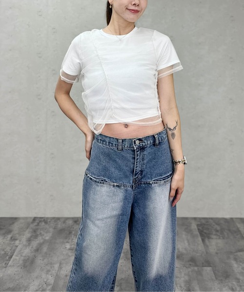 Per sist ence(パーシエンス)の「天竺×チュールシャーリングプルオーバー(Tシャツ/カットソー・レディース・オフホワイト/グレー/ホワイト×ブラック/ブラック・ONE SIZE)」の15枚目の写真