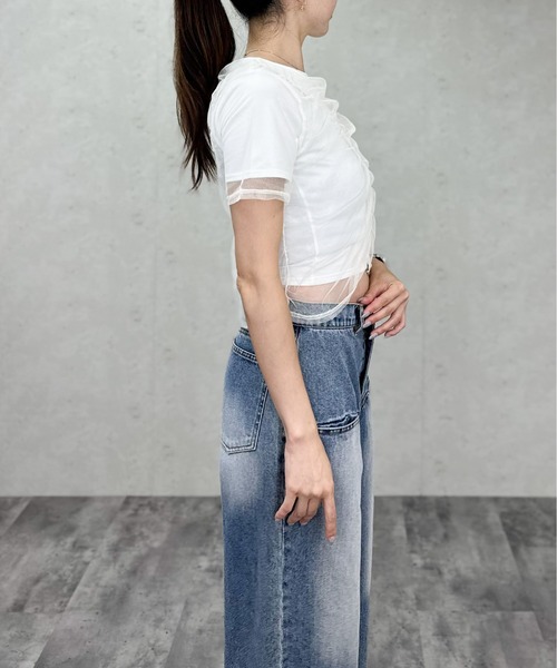 Per sist ence(パーシエンス)の「天竺×チュールシャーリングプルオーバー(Tシャツ/カットソー・レディース・オフホワイト/グレー/ホワイト×ブラック/ブラック・ONE SIZE)」の16枚目の写真