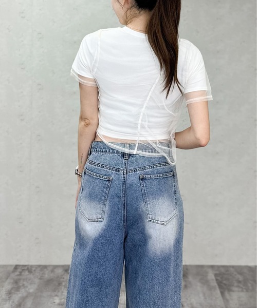 Per sist ence(パーシエンス)の「天竺×チュールシャーリングプルオーバー(Tシャツ/カットソー・レディース・オフホワイト/グレー/ホワイト×ブラック/ブラック・ONE SIZE)」の6枚目の写真