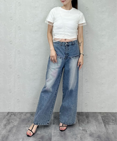 Per sist ence(パーシエンス)の「天竺×チュールシャーリングプルオーバー(Tシャツ/カットソー・レディース・オフホワイト/グレー/ホワイト×ブラック/ブラック・ONE SIZE)」の8枚目の写真