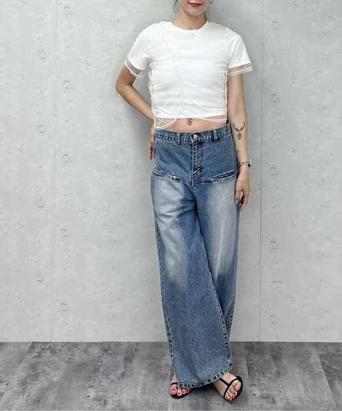 Per sist ence(パーシエンス)の「天竺×チュールシャーリングプルオーバー(Tシャツ/カットソー・レディース・オフホワイト/グレー/ホワイト×ブラック/ブラック・ONE SIZE)」の9枚目の写真
