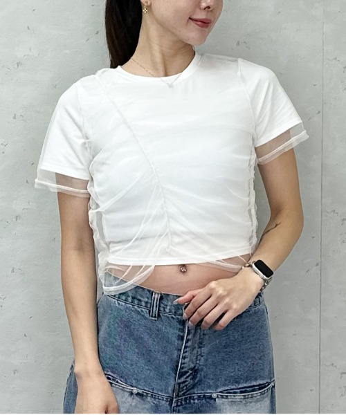 Per sist ence(パーシエンス)の「天竺×チュールシャーリングプルオーバー(Tシャツ/カットソー・レディース・オフホワイト/グレー/ホワイト×ブラック/ブラック・ONE SIZE)」の10枚目の写真