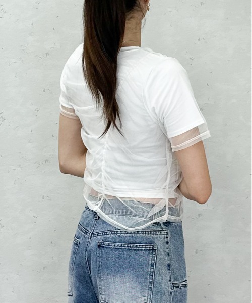Per sist ence(パーシエンス)の「天竺×チュールシャーリングプルオーバー(Tシャツ/カットソー・レディース・オフホワイト/グレー/ホワイト×ブラック/ブラック・ONE SIZE)」の11枚目の写真