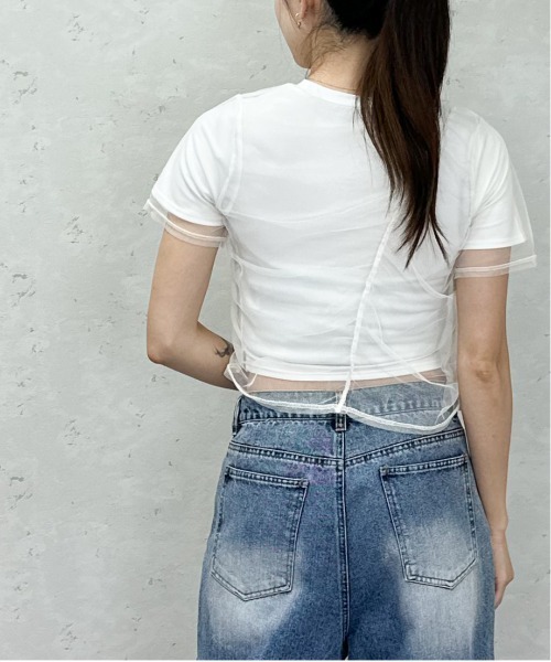 Per sist ence(パーシエンス)の「天竺×チュールシャーリングプルオーバー(Tシャツ/カットソー・レディース・オフホワイト/グレー/ホワイト×ブラック/ブラック・ONE SIZE)」の12枚目の写真