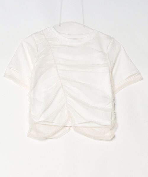 Per sist ence(パーシエンス)の「天竺×チュールシャーリングプルオーバー(Tシャツ/カットソー・レディース・オフホワイト/グレー/ホワイト×ブラック/ブラック・ONE SIZE)」の13枚目の写真