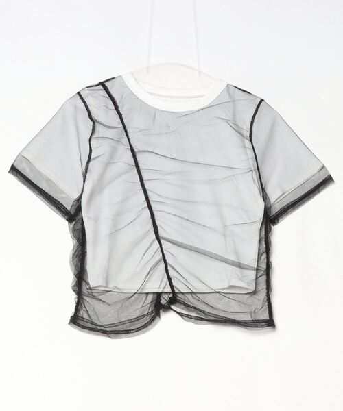 Per sist ence(パーシエンス)の「天竺×チュールシャーリングプルオーバー(Tシャツ/カットソー・レディース・オフホワイト/グレー/ホワイト×ブラック/ブラック・ONE SIZE)」の18枚目の写真