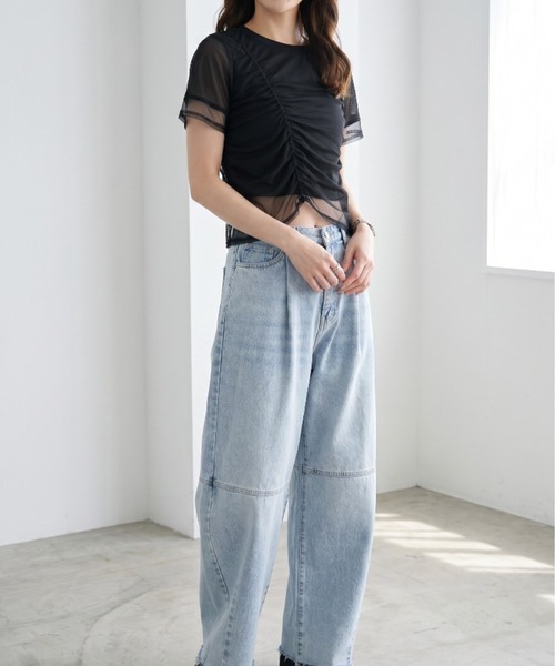 Per sist ence(パーシエンス)の「天竺×チュールシャーリングプルオーバー(Tシャツ/カットソー・レディース・オフホワイト/グレー/ホワイト×ブラック/ブラック・ONE SIZE)」の19枚目の写真