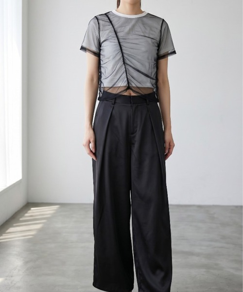 Per sist ence(パーシエンス)の「天竺×チュールシャーリングプルオーバー(Tシャツ/カットソー・レディース・オフホワイト/グレー/ホワイト×ブラック/ブラック・ONE SIZE)」の17枚目の写真