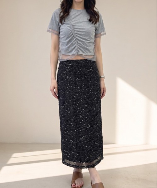 Per sist ence(パーシエンス)の「天竺×チュールシャーリングプルオーバー(Tシャツ/カットソー・レディース・オフホワイト/グレー/ホワイト×ブラック/ブラック・ONE SIZE)」の21枚目の写真