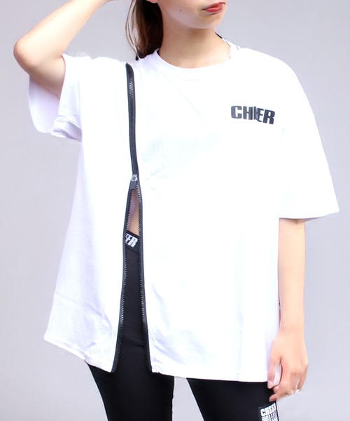 CHEER（チアー）の「フロントジップデザインBIGTEE（Tシャツ/カットソー・レディース・ホワイト・S/M）」の2枚目の写真