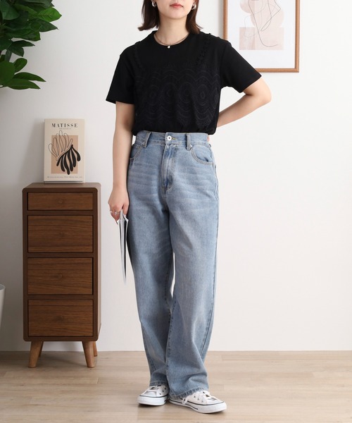 EGLANTINE（エグランティーヌ）の「EGLANTINE レースキャミレイヤード風半袖カットソー（Tシャツ/カットソー・レディース・ブラック/チャコールグレー/オフホワイト・40）」の20枚目の写真