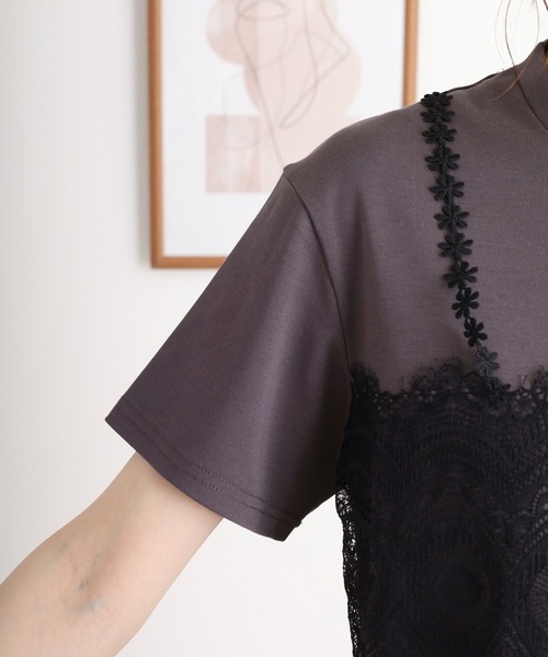 セール】EGLANTINE レースキャミレイヤード風半袖カットソー（T