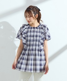 セール】バンピーリップストップコンビ チュニックブラウス（シャツ